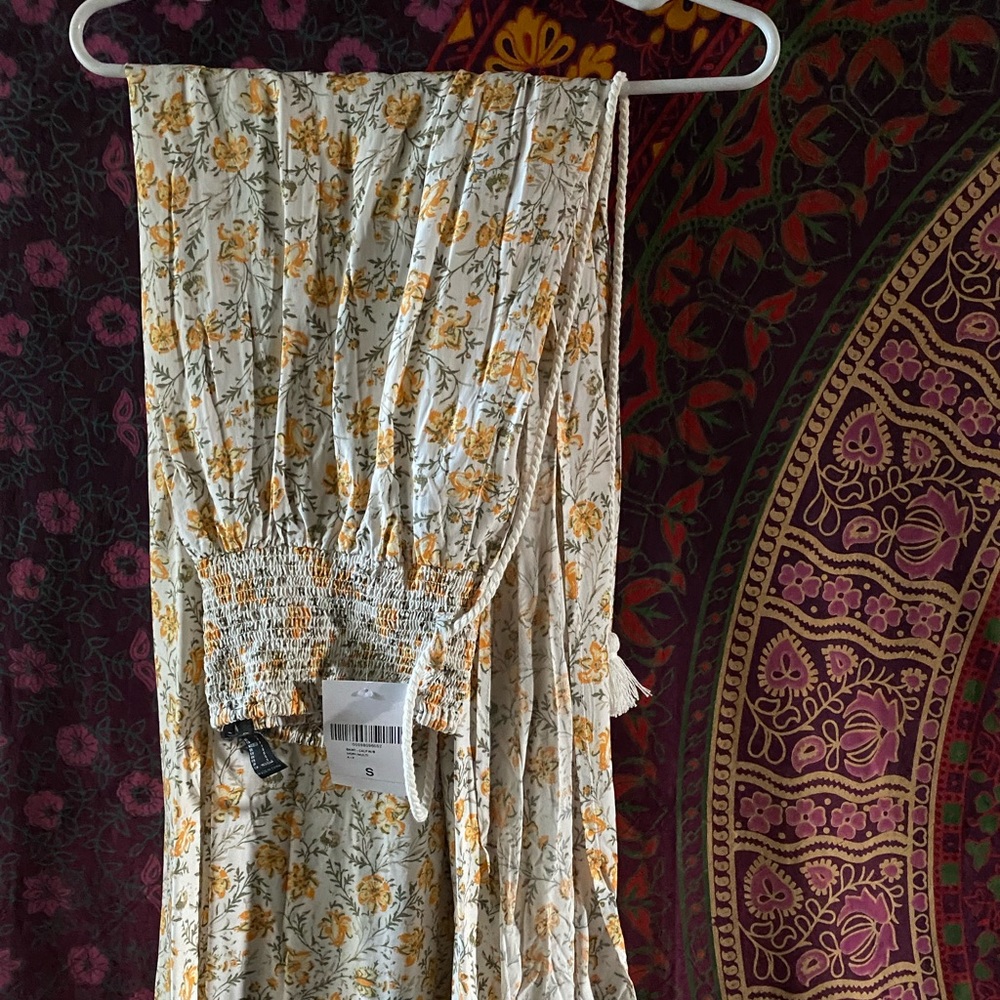 Full length floral skirt, side slits & rope belt
